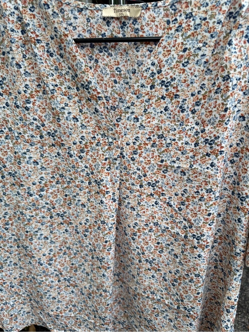 Timeson Cream Floral Midi Top with Blue & Brown Print